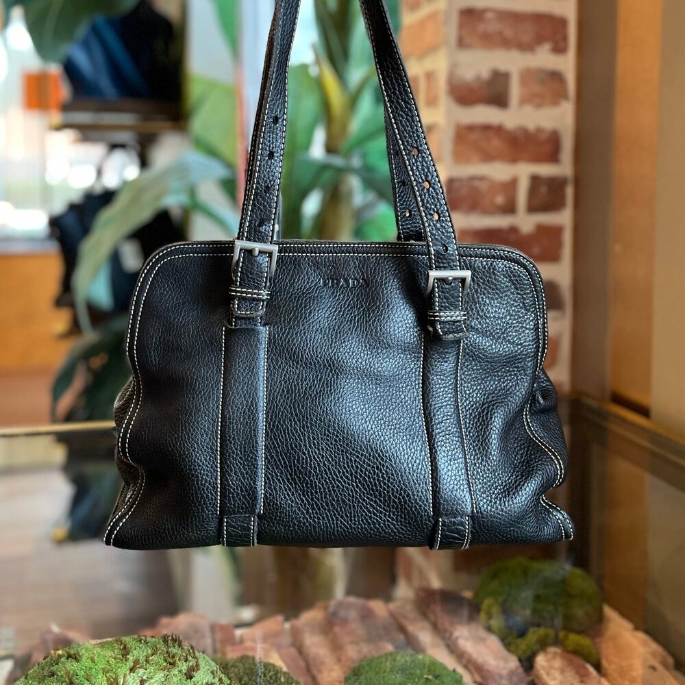 PRADA Vintage Vitello Daino Black Leather Shoulder Bag